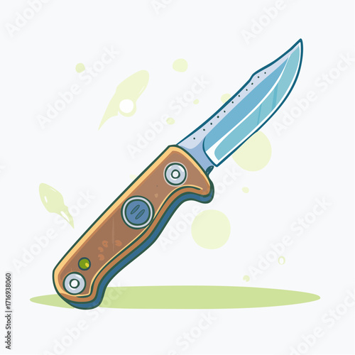 Magnifique couteau de survie pliable, rustique et robuste, manche en bois, isolé, arrière plan couleur claire 