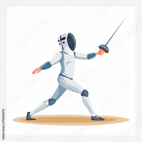 Illustration escrimeur sur fond blanc, fleuret, épée, action