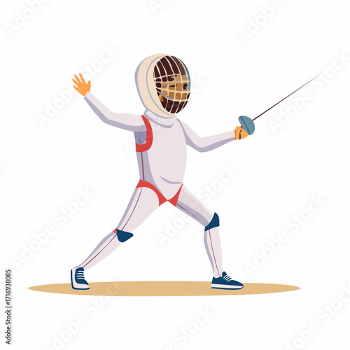 Illustration escrimeur sur fond blanc, fleuret, épée, action
