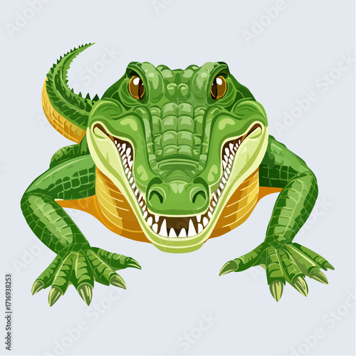 Crocodile, illustration colorée, badasse, cool, isolé, vu de face