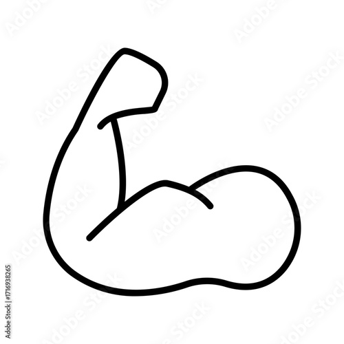 Simple arm power icon showing a strong flexed bicep in clean vector style. Minimalist outline design ideal for fitness, bodybuilding, strength training, gym, sports, and health concepts. Perfect for w
