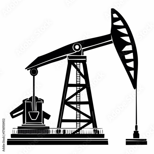 Derrick pétrolier, forage pétrolier, illustration, noir et blanc