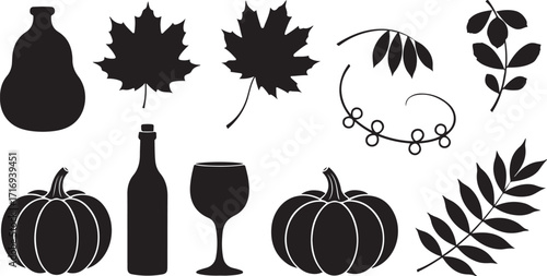 Autumn harvest elements collection silhouette