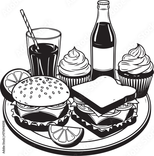 Classic fast food meal with drinks