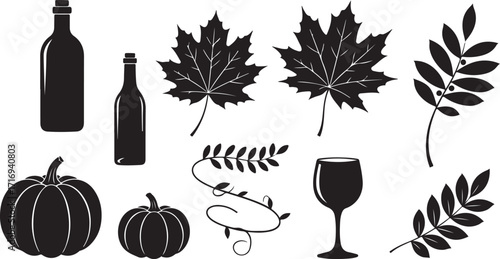 Autumn harvest elements black silhouettes collection