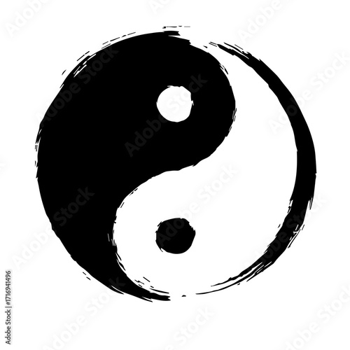 Hand-Drawn Black and White Grunge Yin Yang Symbol