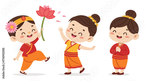 Delightful children happily in Thailand traditional clothing