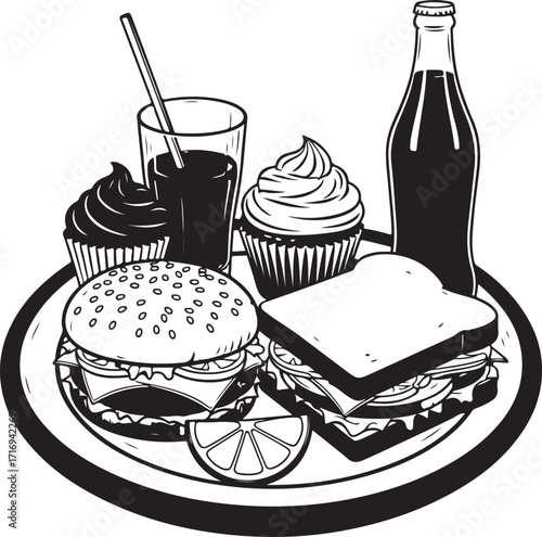 Classic fast food meal assortment