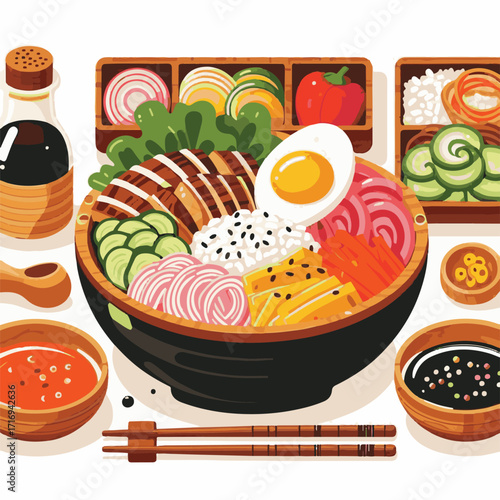 bibimbap, food, asian, delicious, cuisine, dinner, healthy, vegetable, meal, korean food, bowl, cooking, gourmet, egg, korean, rice, beef, lunch, meat, spicy, fresh, carrot, dish, traditional, sauce, 