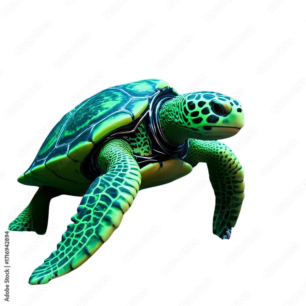 Fototapeta premium Untitled design - Cybernetic sea turtle in tech armour, PNG 