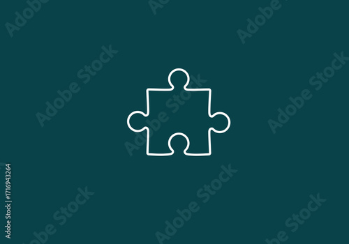 Simple White Puzzle Piece Outline on Teal Background.