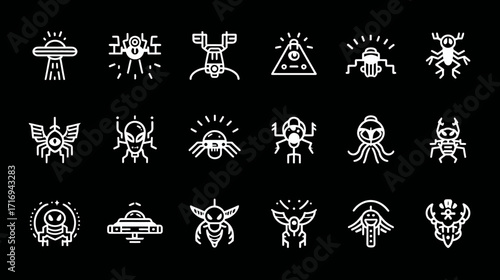 Alien Creatures and UFOs - A Collection of Pixel Art Icons.