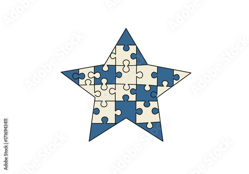 Star Shape Constructed from Blue and Beige Puzzle Pieces.