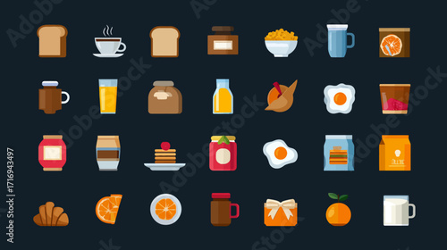 Breakfast Food Icons Set Collection.