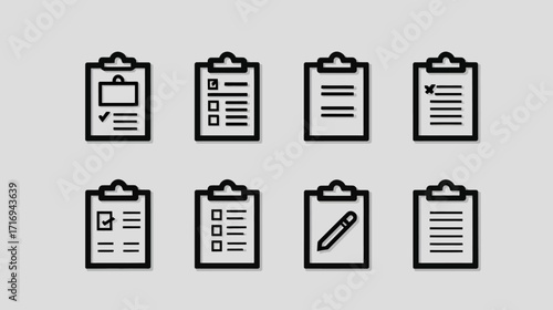 Checklist icons set, various styles.