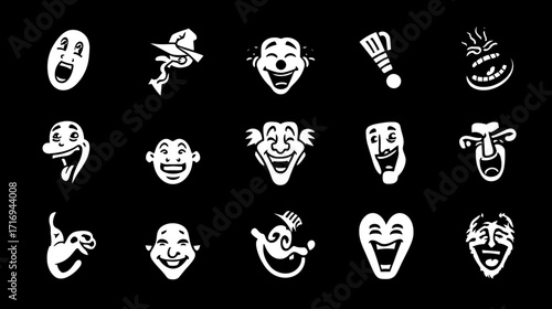 Collection of comical and theatrical face icons.