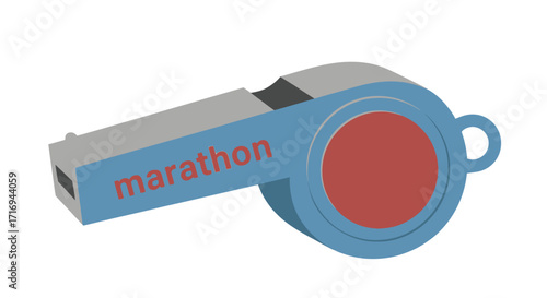 Blue whistle with "marathon" inscribed, signifying a race start or event.