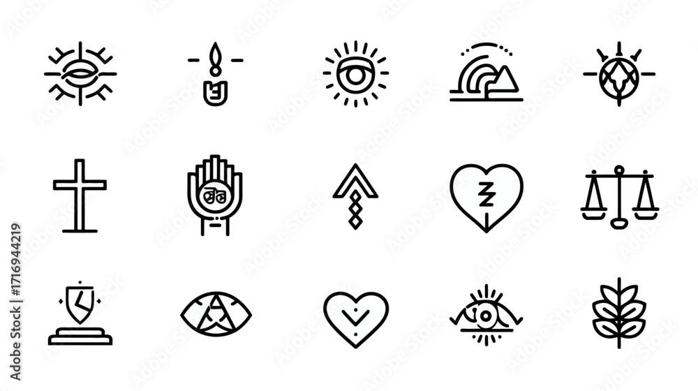Fototapeta premium Collection of minimalist religious and spiritual symbols.