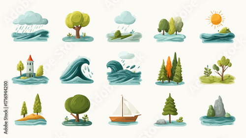 Collection of Nature and Water Icons.