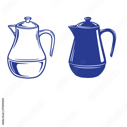 Two elegant blue and white coffee pots vector illustration on white background