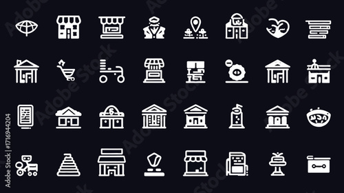 Collection of Minimalist Building and Store Icons.