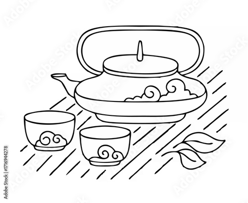 Teapot and bowls tea ceremony...