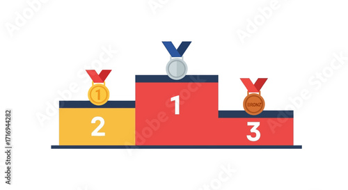 Award-winning podium with gold, silver, and bronze medals.