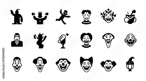 Collection of various clown icons and symbols.