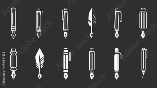 Collection of various pen and ink icons.