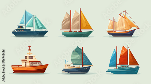 Collection of various sailboat illustrations.