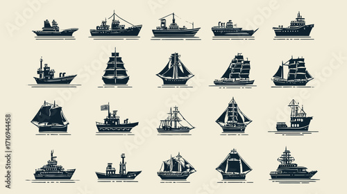 Collection of various ship silhouettes.