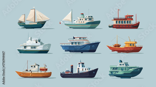 Collection of various types of boats and ships.