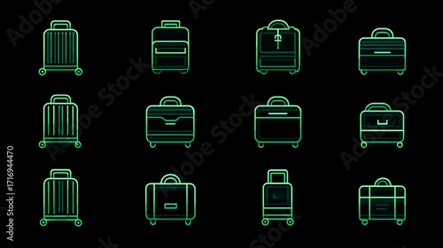 Collection of various suitcase and bag icons.