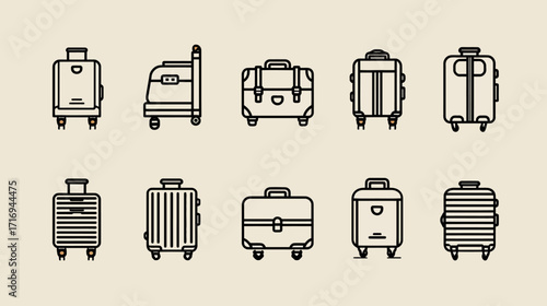 Collection of various suitcase and luggage icons.