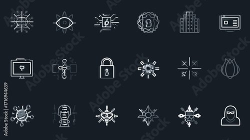 Cybersecurity icons set data protection privacy.