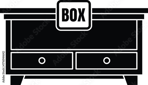 Black silhouette of a chest of drawers with two drawers and a sign that says box on a white background for furniture designs