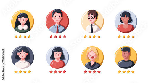 Customer testimonials with diverse people and ratings.