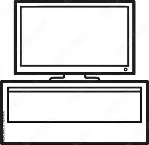 Minimalist line art of a flat screen television on a stand against a white background ideal for home decor and modern technology illustrations