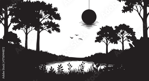 Silhouette landscape nature bird feeder trees