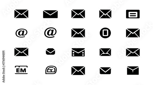 Email Icons Set - Communication and Messaging Symbols.