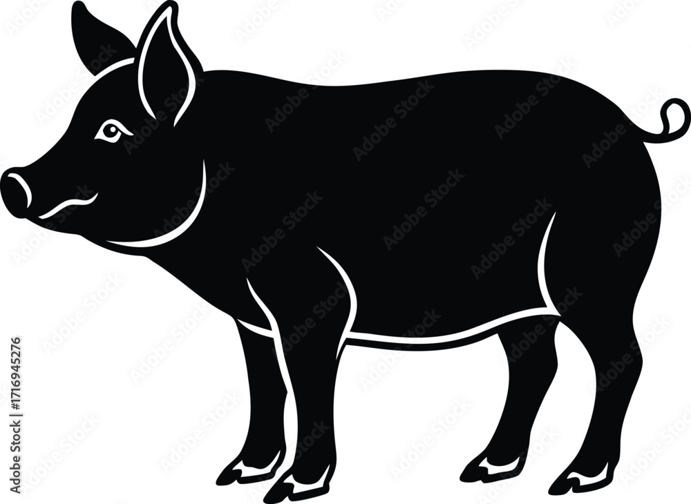 Fototapeta premium Pig animal silhouette. Vector image on white background.
