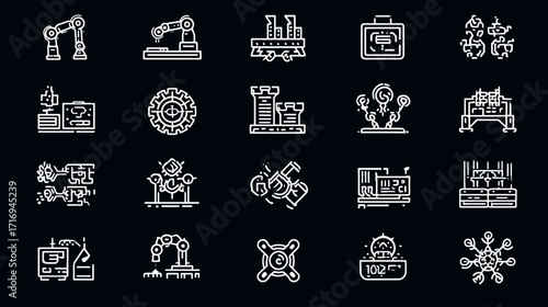 Industrial Automation Technology Icons Set.
