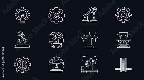Industry icons set - engineering, technology, manufacturing.