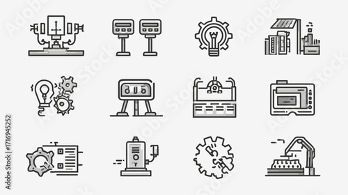 Industry Technology Icons Set Manufacturing Automation.