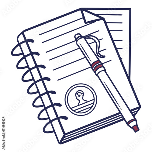 Professional notebook and pen illustration for planning, note-taking, and personal development, ideal for business and education projects