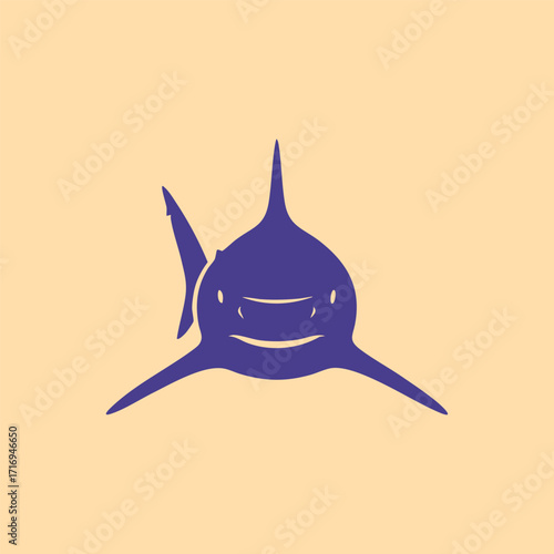 Minimalist vector illustration of a shark viewed from the front with a solid background in a simple style