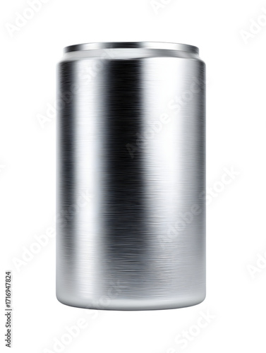 A Shiny New Can: A sleek and modern brushed aluminum can, isolated in a clean studio environment, evokes a sense of minimalist elegance and industrial design.