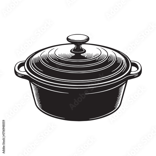 Black casserole dish Silhouette Vector, High Quality Illustration on White Background