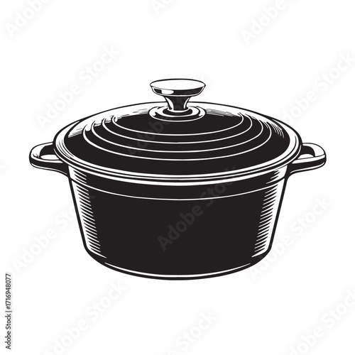 Black casserole dish Silhouette Vector, High Quality Illustration on White Background