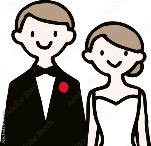 a black and white line drawing of a boy and girl both smiling happily